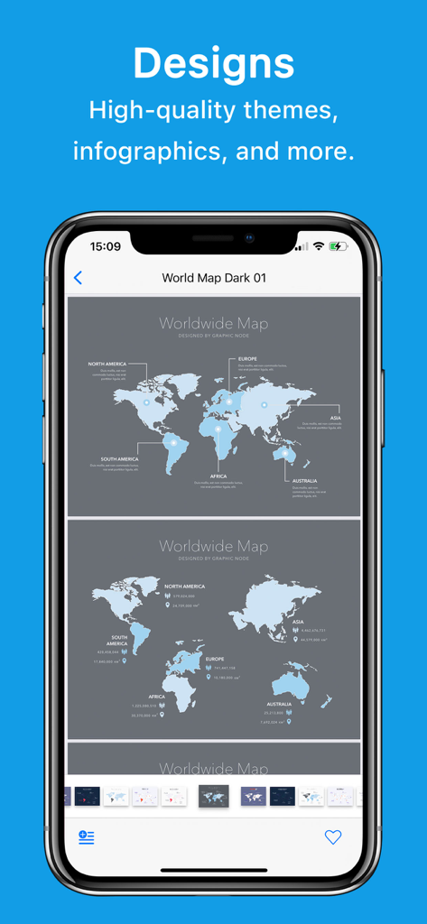 A professional dark themed world map infographic template for Keynote presentations.