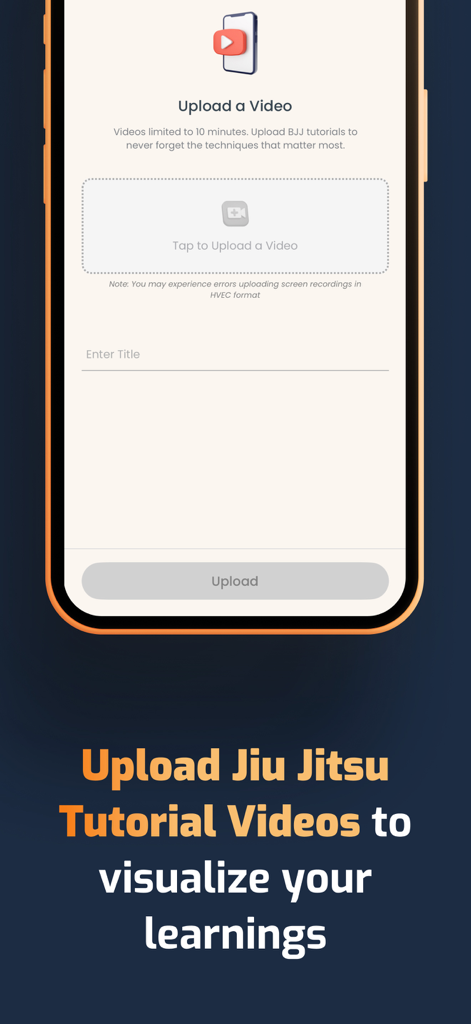 Kimura - BJJ Notes & Sessions - 주짓수 튜토리얼을 위한 Kimura 앱 동영상 업로드 인터페이스 스크린샷