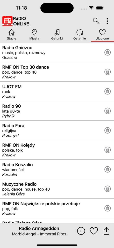 Radio Internetowe - Lista de estações de rádio polacas favoritas na aplicação Rádio por Internet