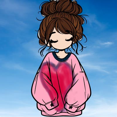 girl with baggy sweatshirt and messy bun