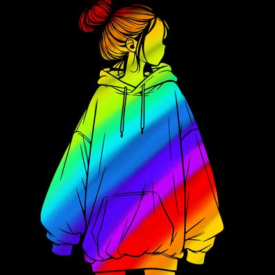 realistic girl with a oversized sweatshirt on and a bun