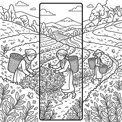 Explore the tranquil beauty of a tea plantation harvest with this delightful bookmark coloring page. Bring to life the lush fields and diligent workers with your favorite colors.