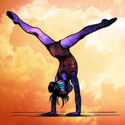realistic gymnastic hand stand girl in four splits