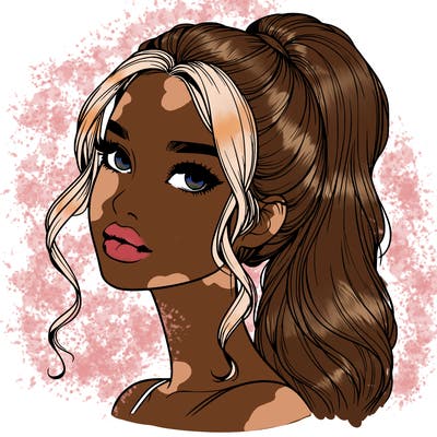 realistic girl with a ponytail on her hair and lips