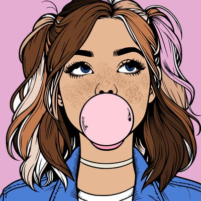 realististic girl blowing bubble -gum