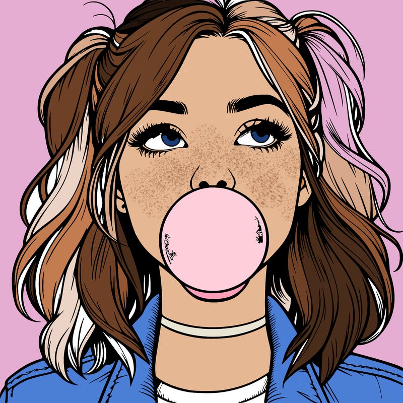 realististic girl blowing bubble -gum