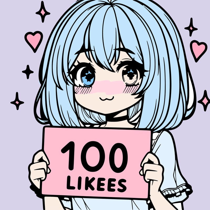 anima girl holding a 100 likes sign in her hand