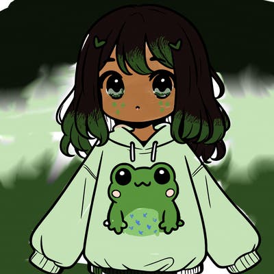 girl wearing frogging sweatshirt