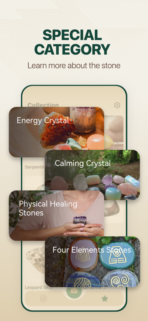 Special crystal and stone categories in the Rock Master app