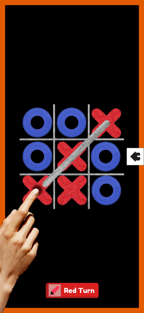 1 2 Player Games,Offline Games - Écran du jeu Tic Tac Toe dans l'application 1 2 Player Games montrant une victoire de la croix rouge