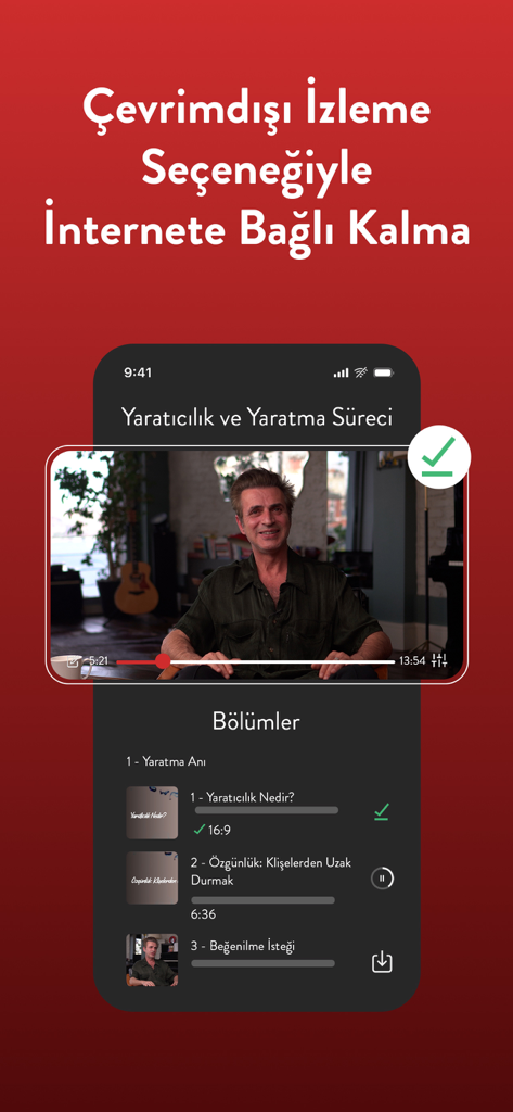 Neo Skola | En İyilerin Okulu - A mobile screen showing the Neo Skola app offline video lesson player and course chapters.