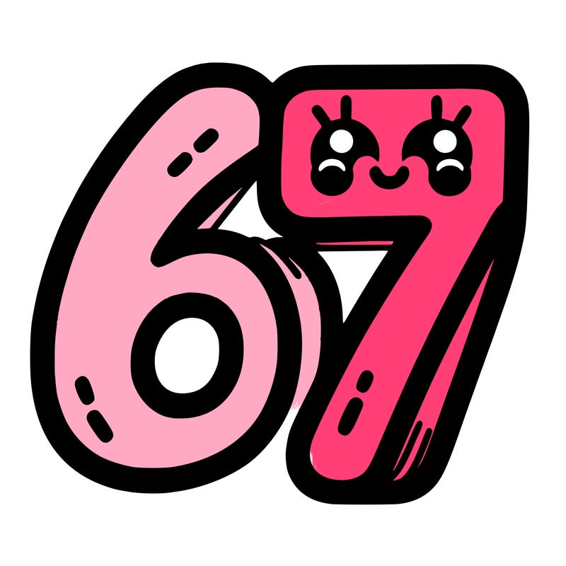 the numbers 67