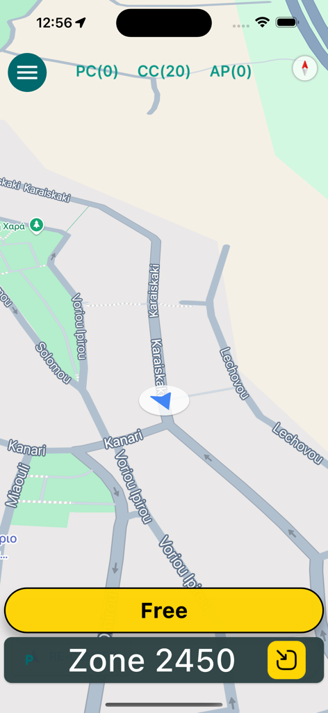 Map interface of IQ Taxi Driver app with driver status and zone information