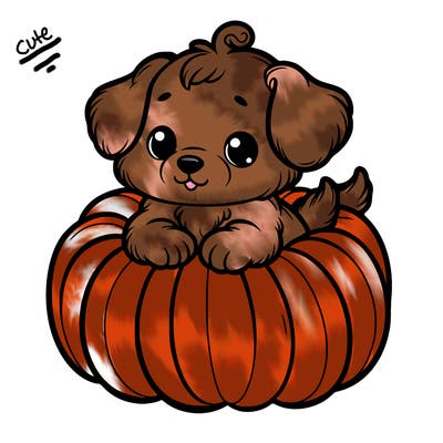 cute little puppy in a pumpkin
