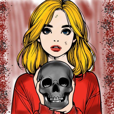 realistic girl holding a skull