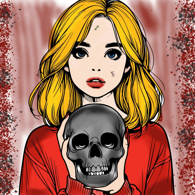 realistic girl holding a skull