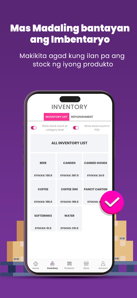 Lista de inventario de la aplicación Peddlr con seguimiento de stock en tiempo real para pequeñas empresas