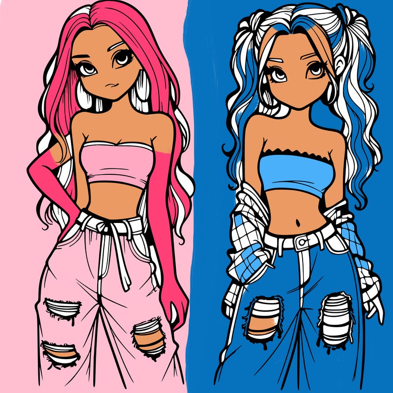 2 girls in crop tops and baggy jeans ripped