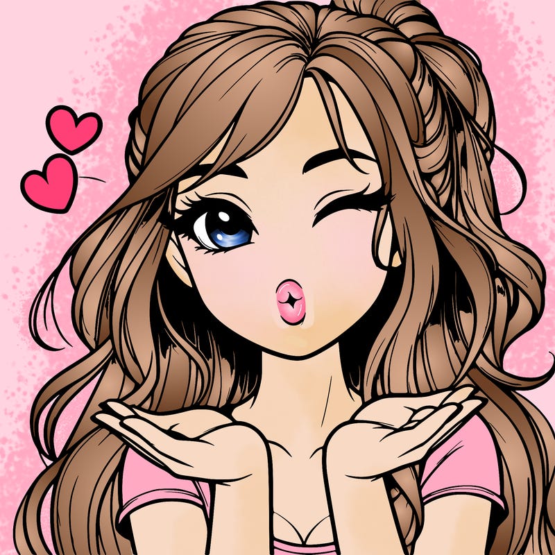 realistic girl winking and blowing a kiss while making heart hands