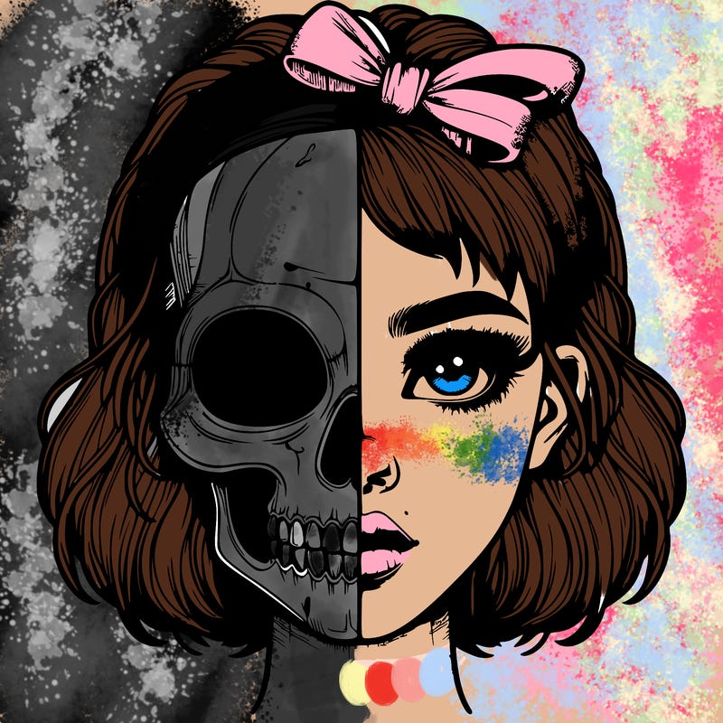 realistic girl with half skull mask