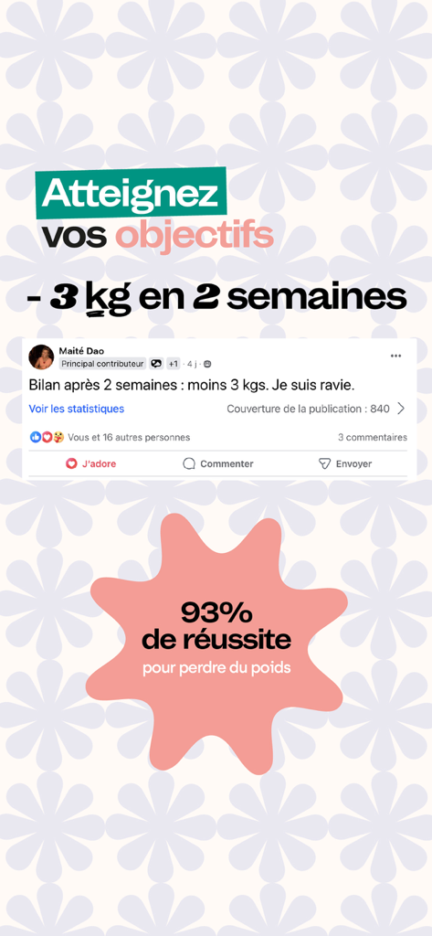 User testimonial in the Maju app showing weight loss results and a 93 percent success rate