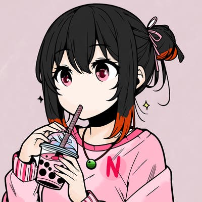 manga character drinking boba