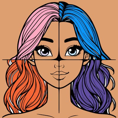 a realistic girl split into four parts