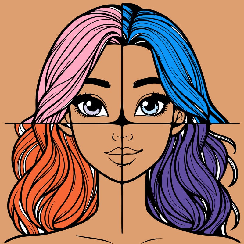 a realistic girl split into four parts