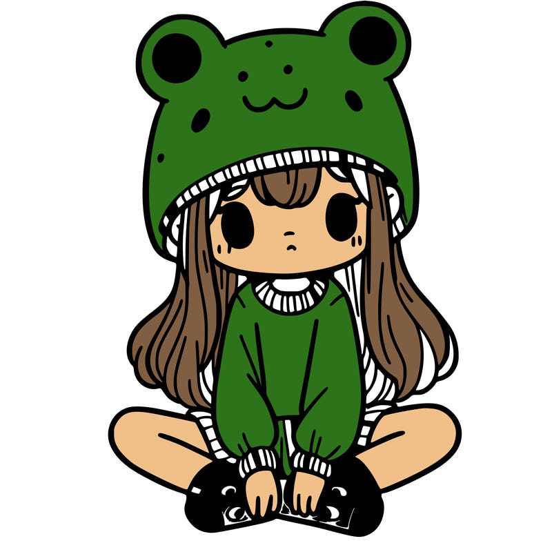 a girl wearing a frog hat and some frog socks
