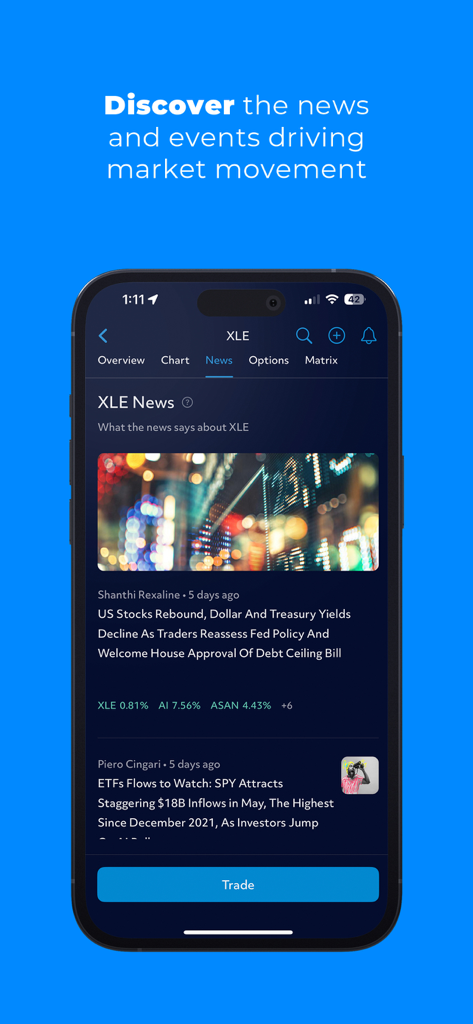 TradeStation - Trade & Invest - TradeStation mobile app displaying financial news and market event articles