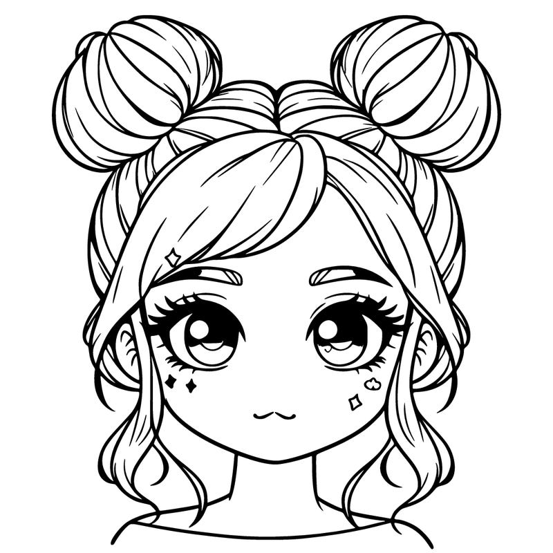 realistic girl with 2 buns