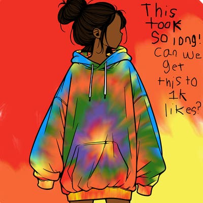 realistic girl with a oversized sweatshirt on and a bun