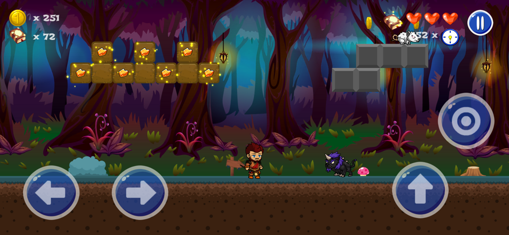 Wizard's World - A wizard character navigating a dark forest level in the Wizards World platformer game