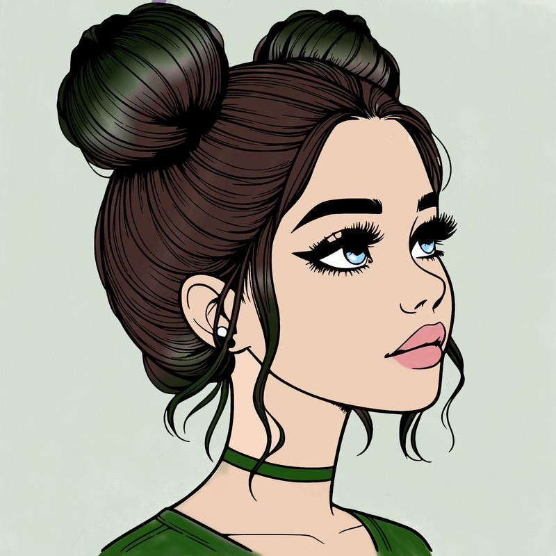 realistic girl with buns on the top of her head