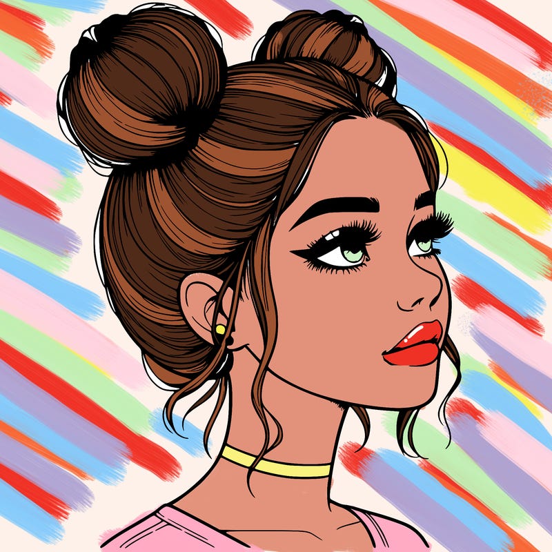 realistic girl with buns on the top of her head