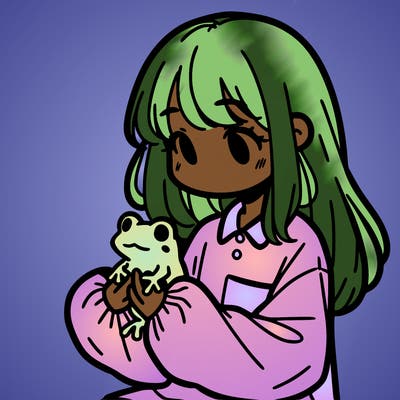 girl with long hair and a oversized shirt. and she is holding a frog