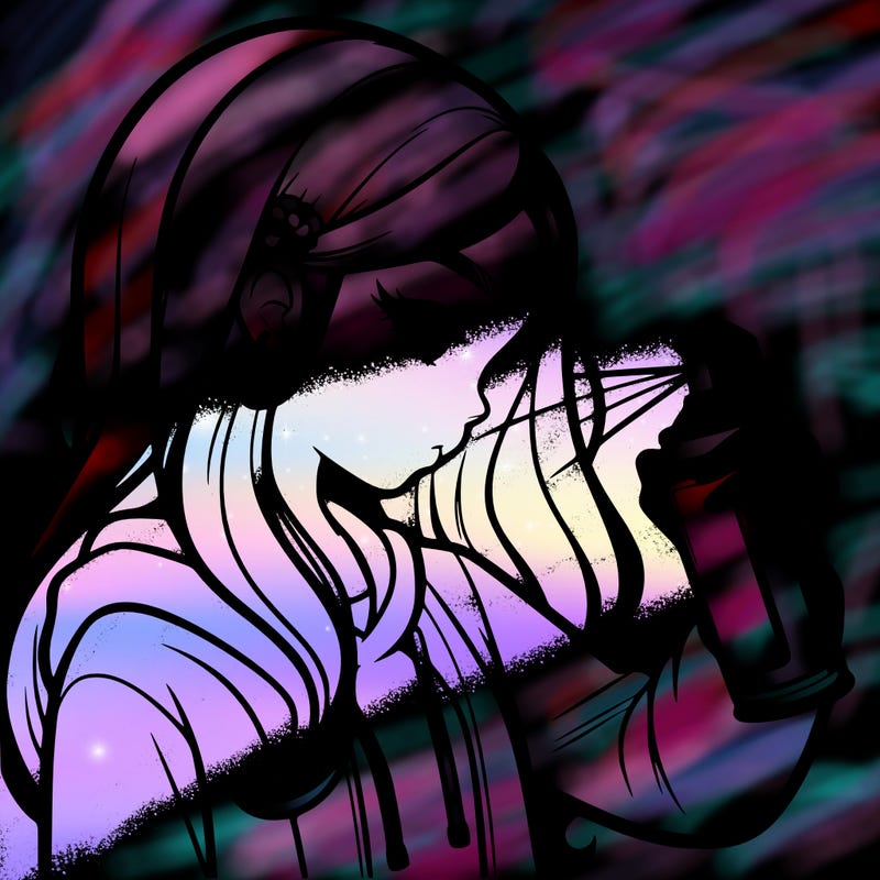 a realistic girl spray painting