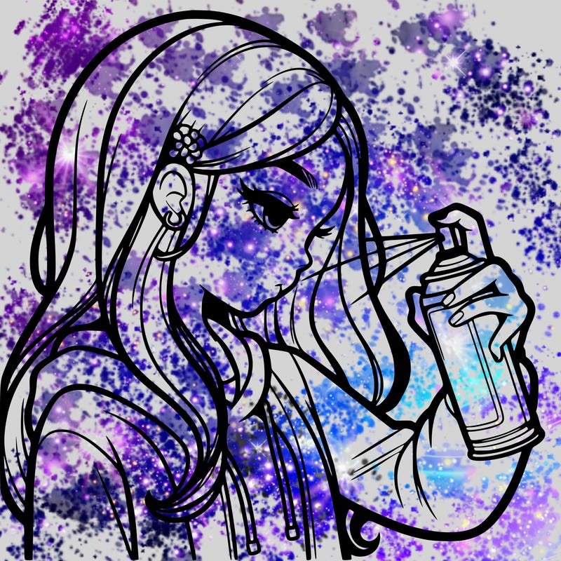 a realistic girl spray painting