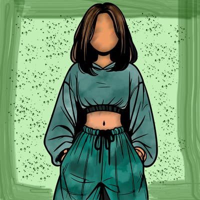 realistic girl faceless with baggy pants and a crop top