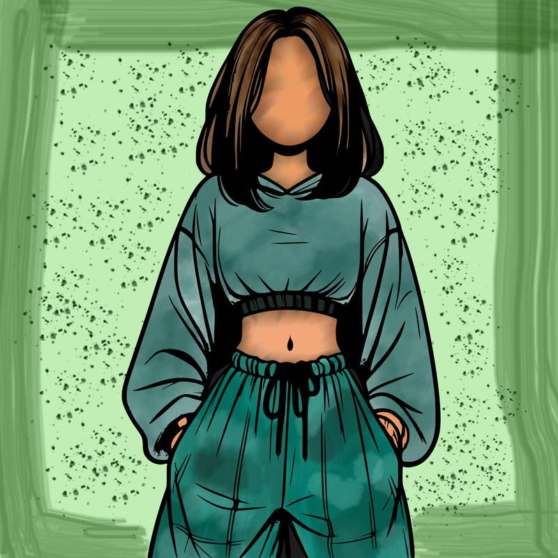 realistic girl faceless with baggy pants and a crop top