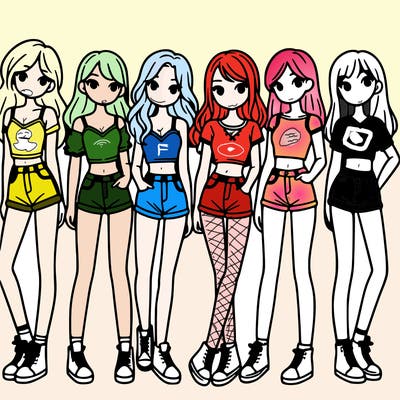 a group of girls wearing crop tops and shorts