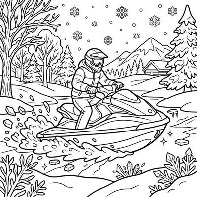 Embark on a frosty adventure with our unique Jet Ski in a Winter Wonderland coloring page. Designed with large print and clear outlines, it's perfect for a relaxing and engaging creative session for seniors.