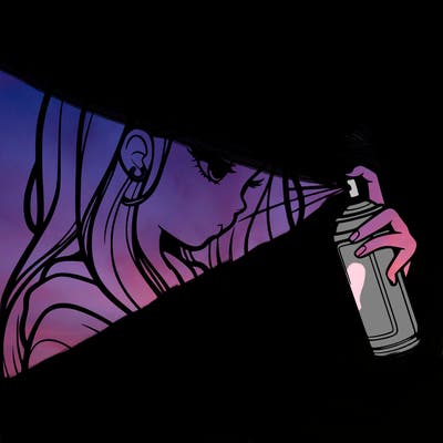 a realistic girl spray painting