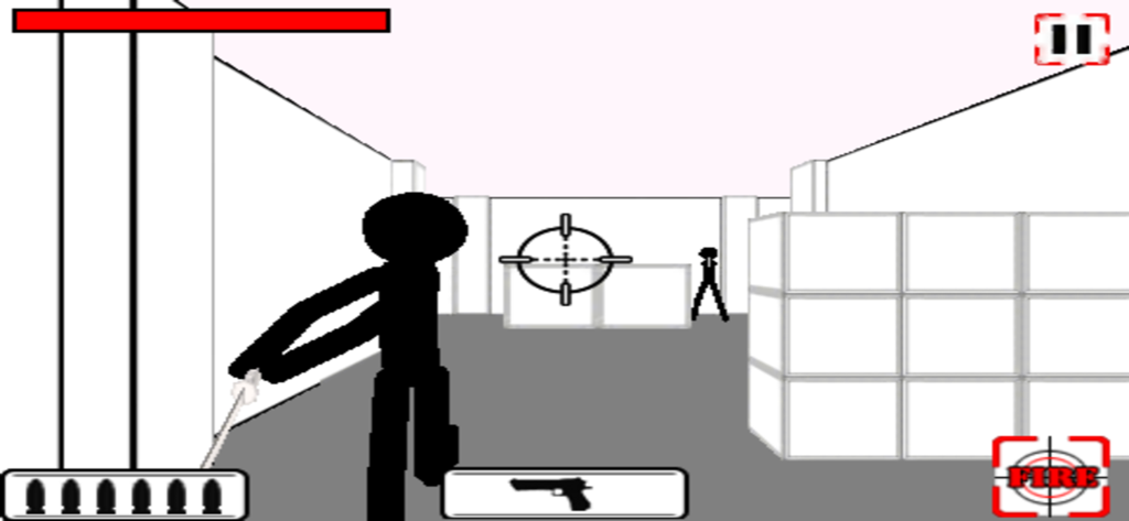Stickman Shooter Hero Games - Stickman character aiming a gun in a 3D shooting game environment