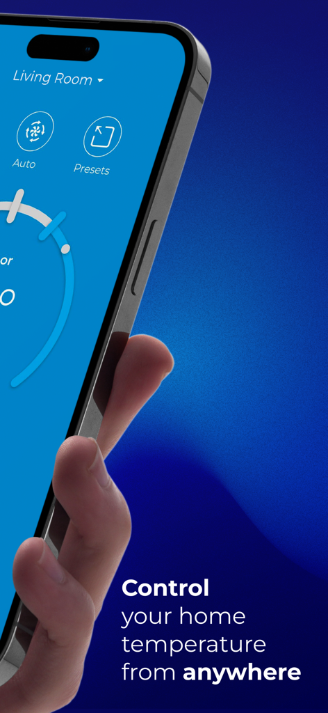 MRCOOL SmartHVAC - A hand holding a smartphone displaying the MRCOOL SmartHVAC app interface for remote home temperature control