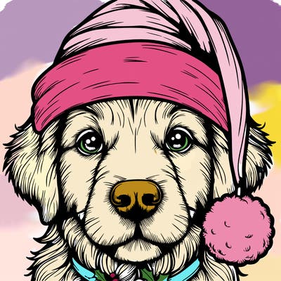 realistic dog with a christmas hat