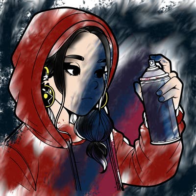 a realistic girl, spray painting
