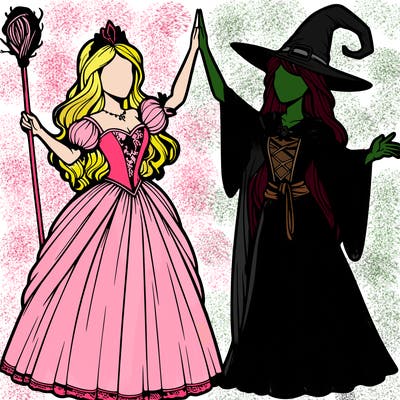 detailed realistic split of a princess and a witch