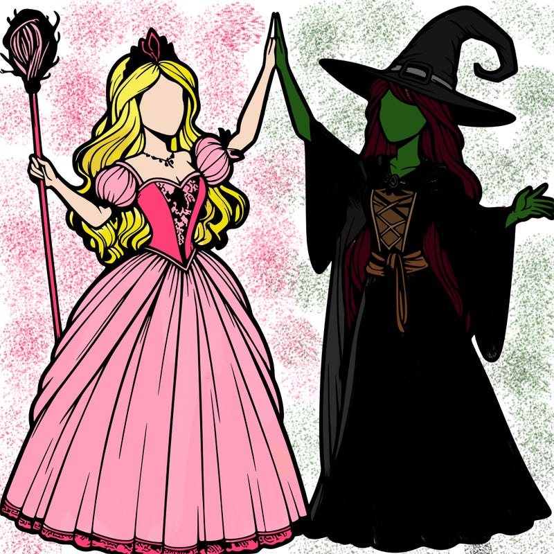 detailed realistic split of a princess and a witch