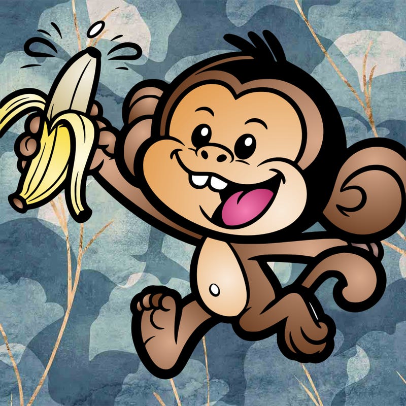 monkey with banana going crazy